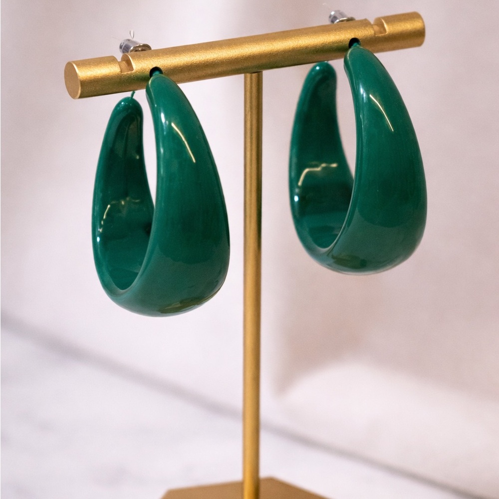 Glossy Teal Green Chunky Hoop Earrings